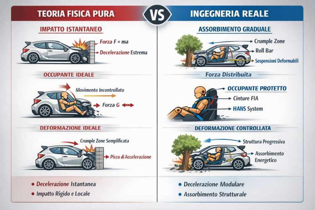 Cosa succede dentro un'auto da rally durante un impatto frontale 3 Grafico impatto teoria vs reale